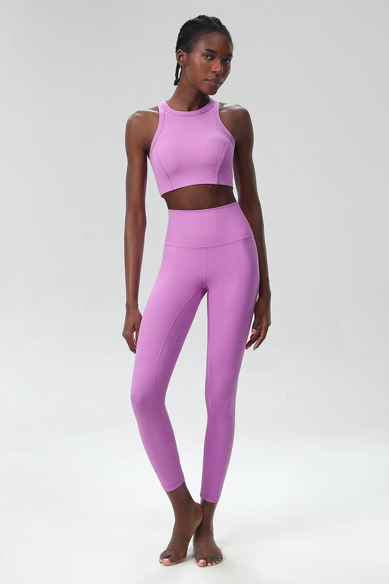 Conjunto Fitness Top e Calça Feminino 2 Peças Fit Diamond – Ribbed Slim Fit Alta Sustentação