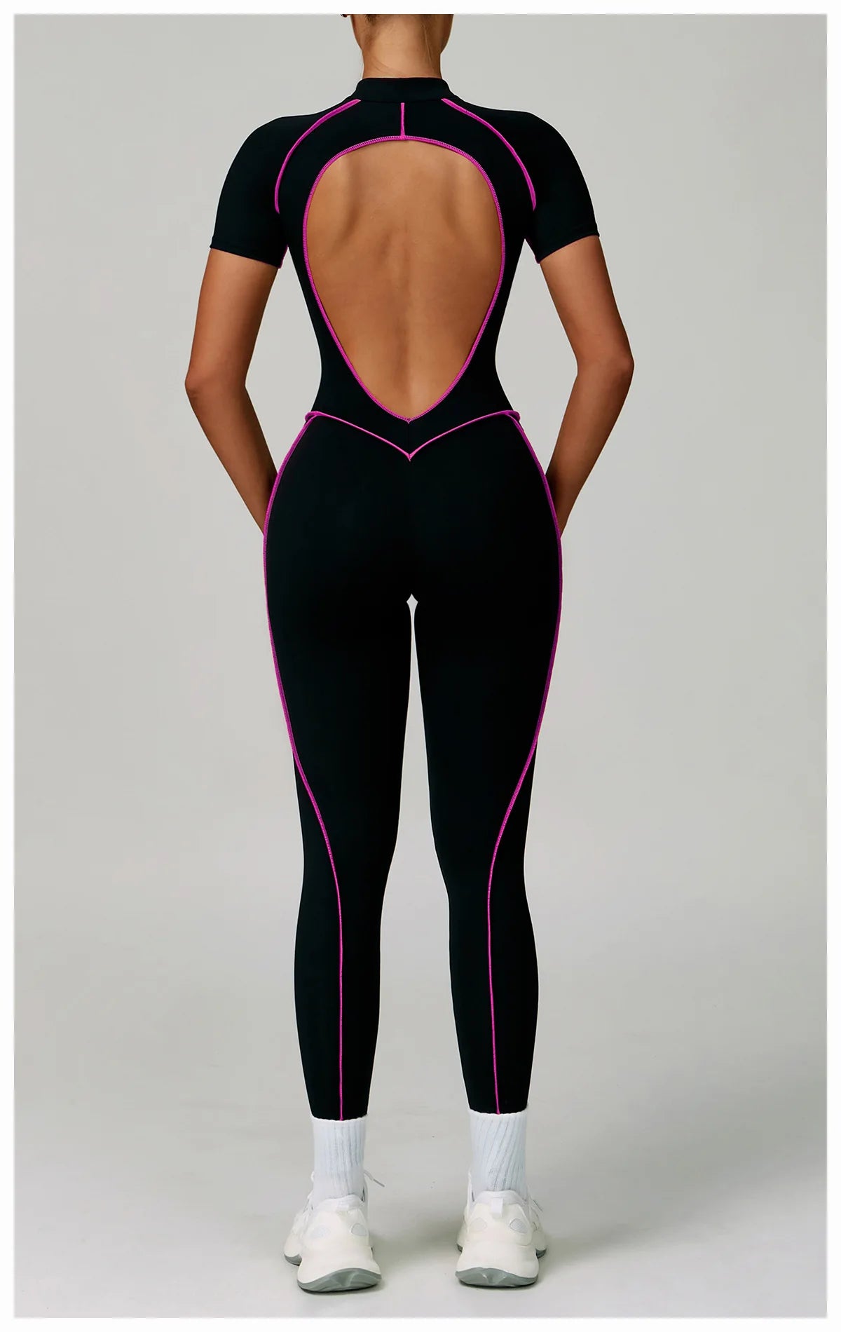 Macacão Fitness Feminino Manga Curta com Zíper – Push Up One Piece | Fit Diamond