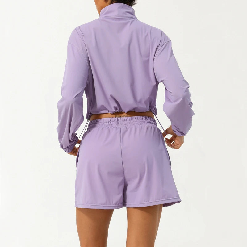 Conjunto Fitness Feminino Fit Diamonds Outdoor — Top Manga Longa + Legging com Bolsos e Secagem Rápida