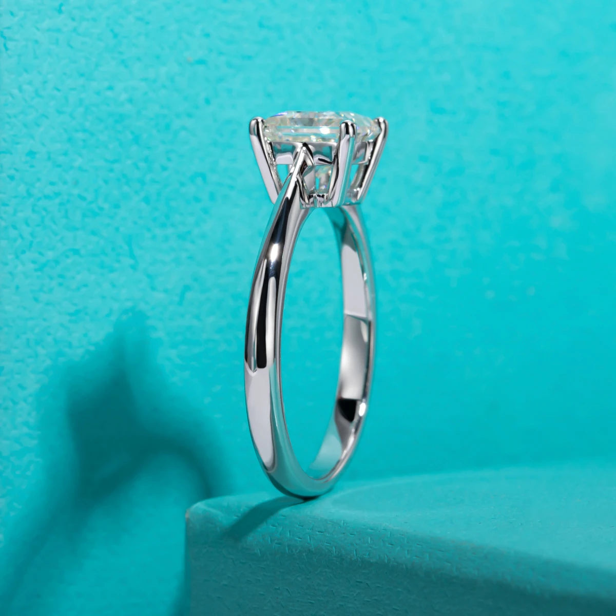 Anel de Noivado Solitário Moissanita Princess Cut 1.2ct D Color em Prata 925