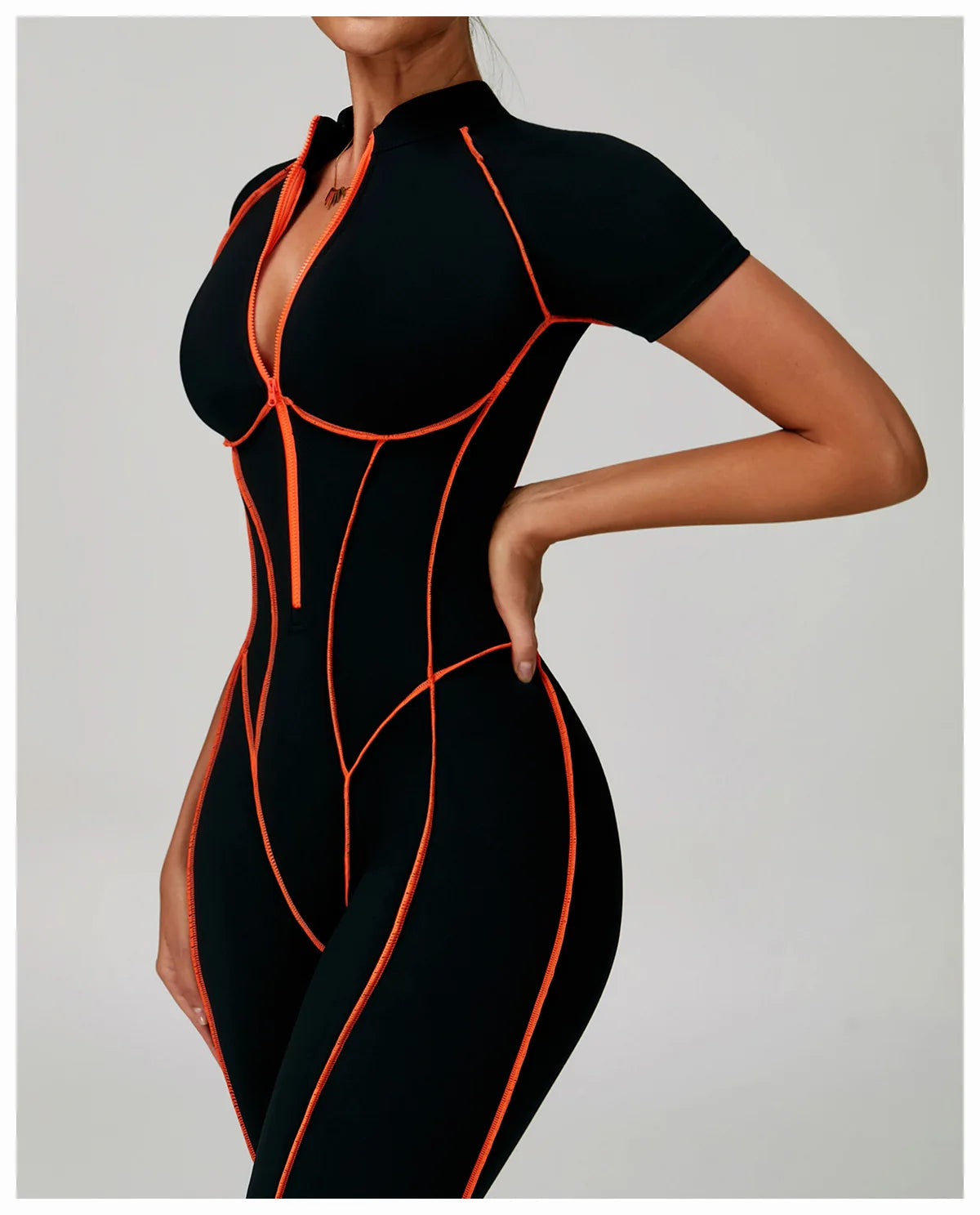 Macacão Fitness Feminino Manga Curta com Zíper – Push Up One Piece | Fit Diamond
