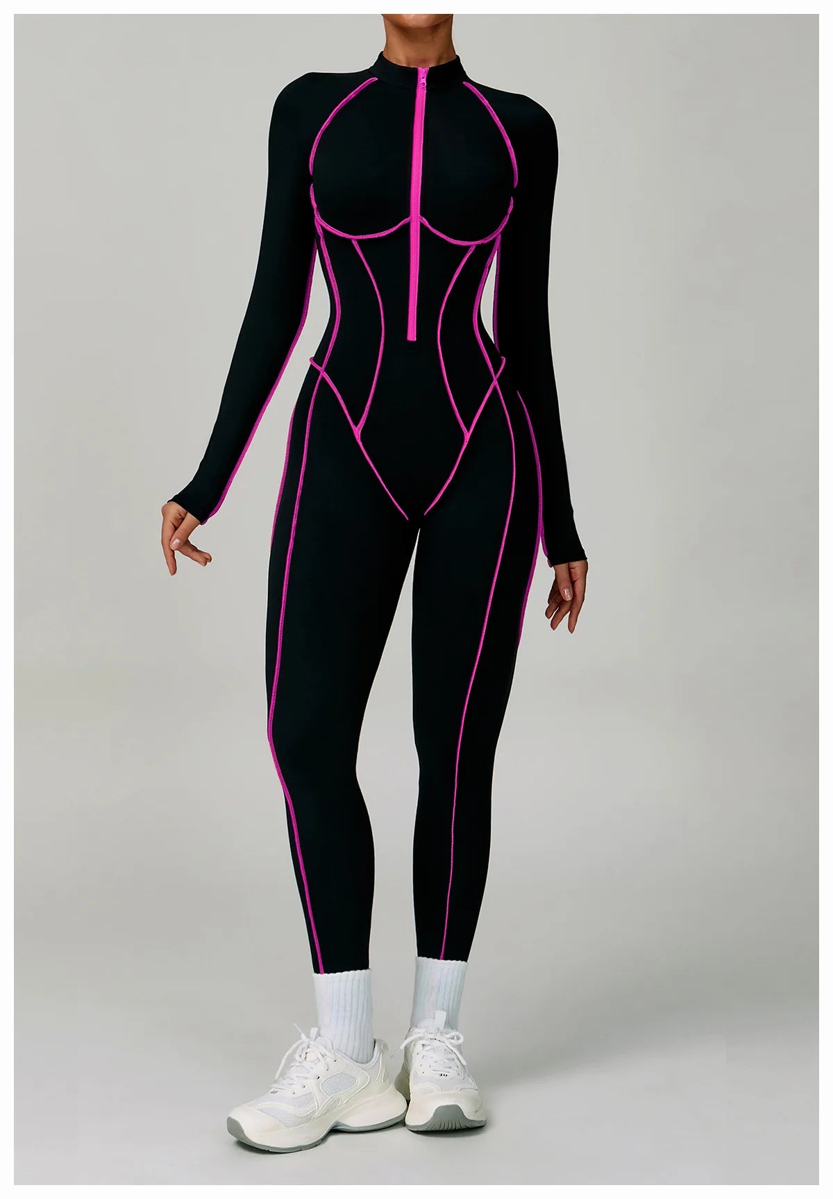 Macacão Fitness Feminino Curto com Manga Longa e Zíper – One Piece | Fit Diamond
