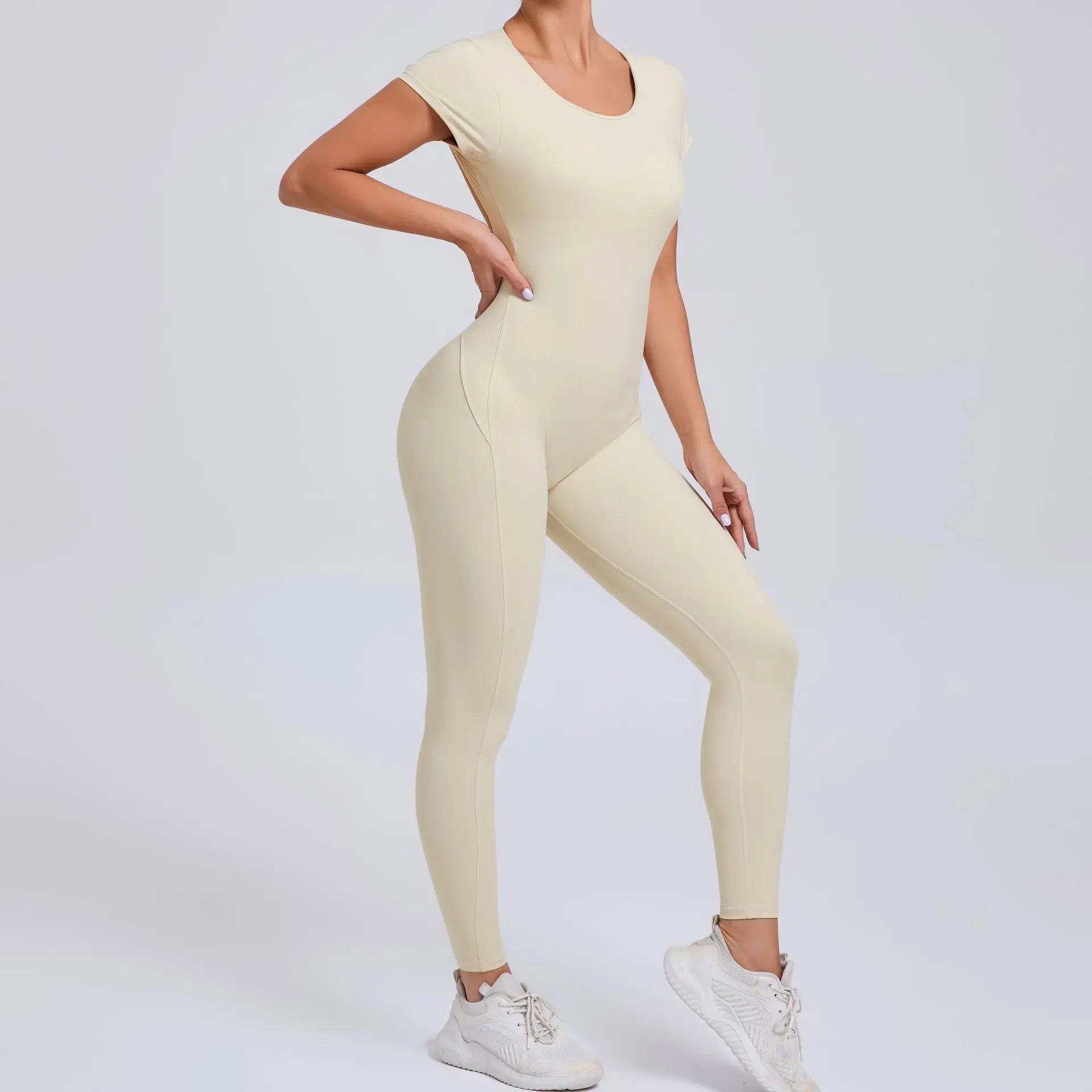 Macacão Fitness Feminino One Piece – Manga Curta, Modelagem Push Up, Yoga & Treino Fit Diamond