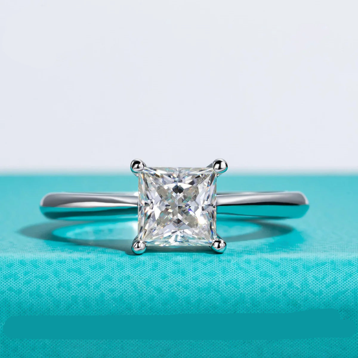 Anel de Noivado Solitário Moissanita Princess Cut 1.2ct D Color em Prata 925