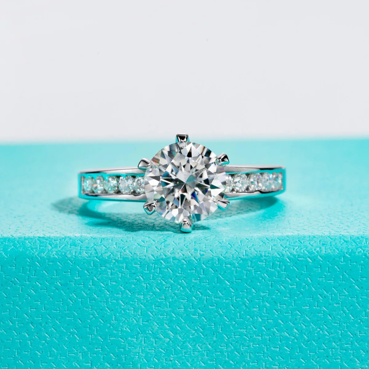 Conjunto de Noivado Moissanita Princess Cut 1.2ct D Color em Prata 925