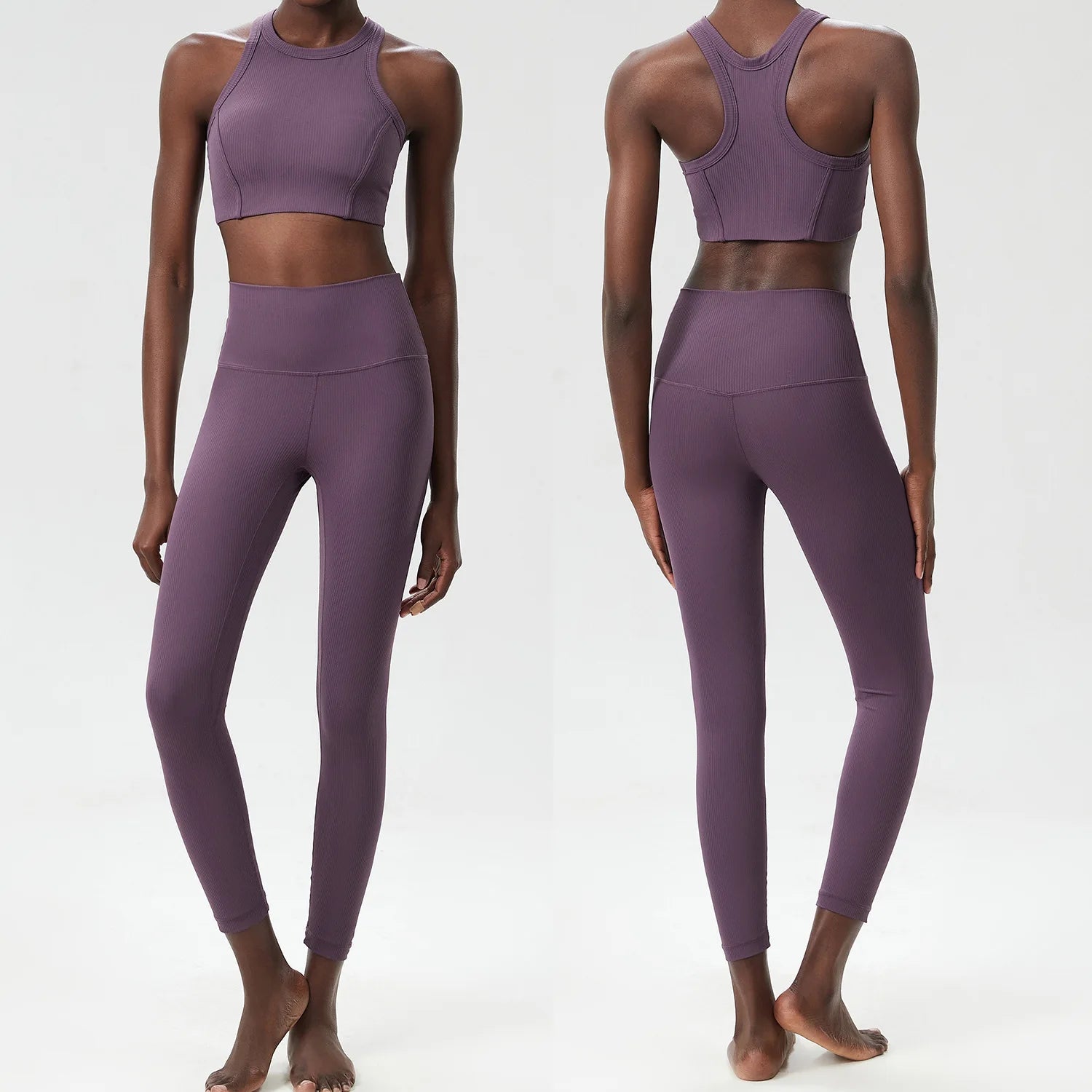 Conjunto Fitness Top e Calça Feminino 2 Peças Fit Diamond – Ribbed Slim Fit Alta Sustentação
