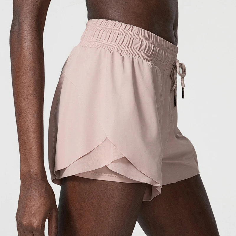 Short Fitness Cós Alto Feminino Fit Diamond – Outdoor Loose 2 em 1 com Cordão