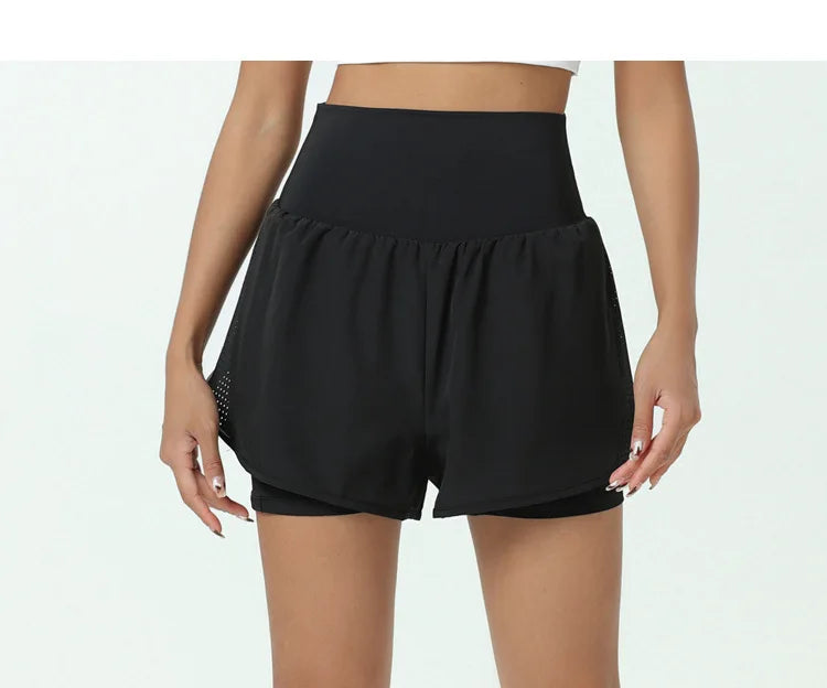 Shorts Feminino Fit Diamonds 2 in 1 — Cintura Alta, Forro Interno Compression e Secagem Rápida