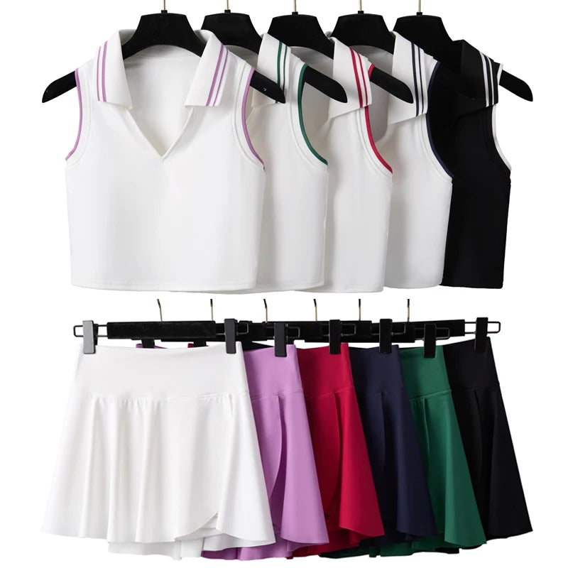 Conjunto Fitness Feminino 2 Peças Fit Diamond – Saia-Short 2 em 1 Summer Tennis