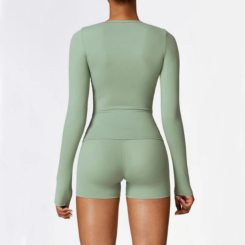 Conjunto Fitness Feminino Fit Diamonds 2 Peças — Top Manga Longa + Legging Buttery Soft de Secagem Rápida