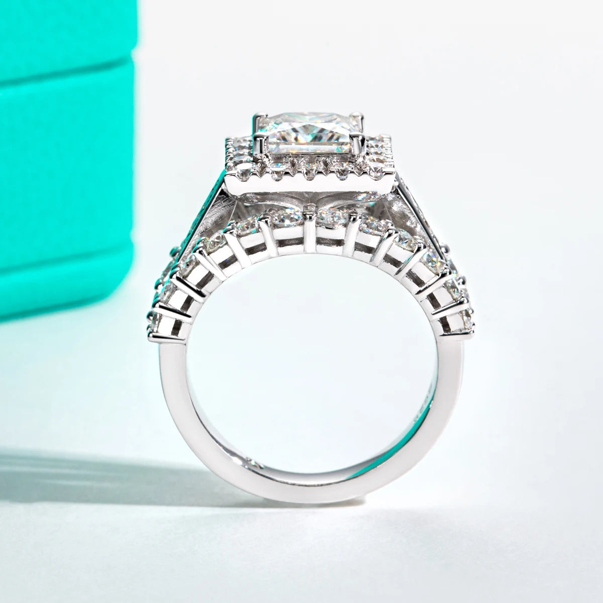Anel de Noivado Moissanita Princess Cut 3.88ct D Color em Prata 925 Luxo Feminino