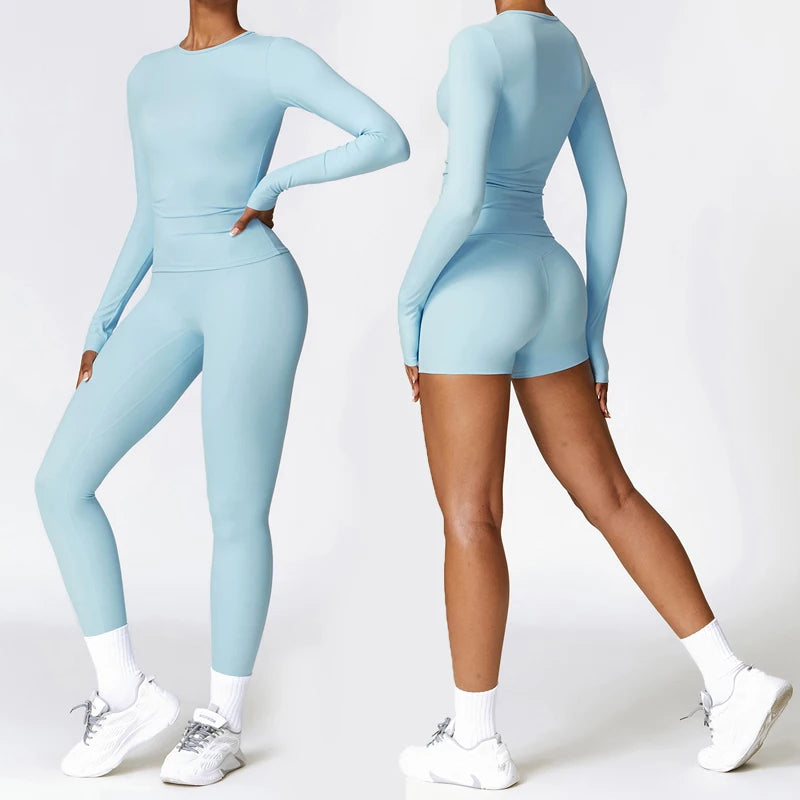 Conjunto Fitness Feminino Fit Diamonds 2 Peças — Top Manga Longa + Legging Buttery Soft de Secagem Rápida