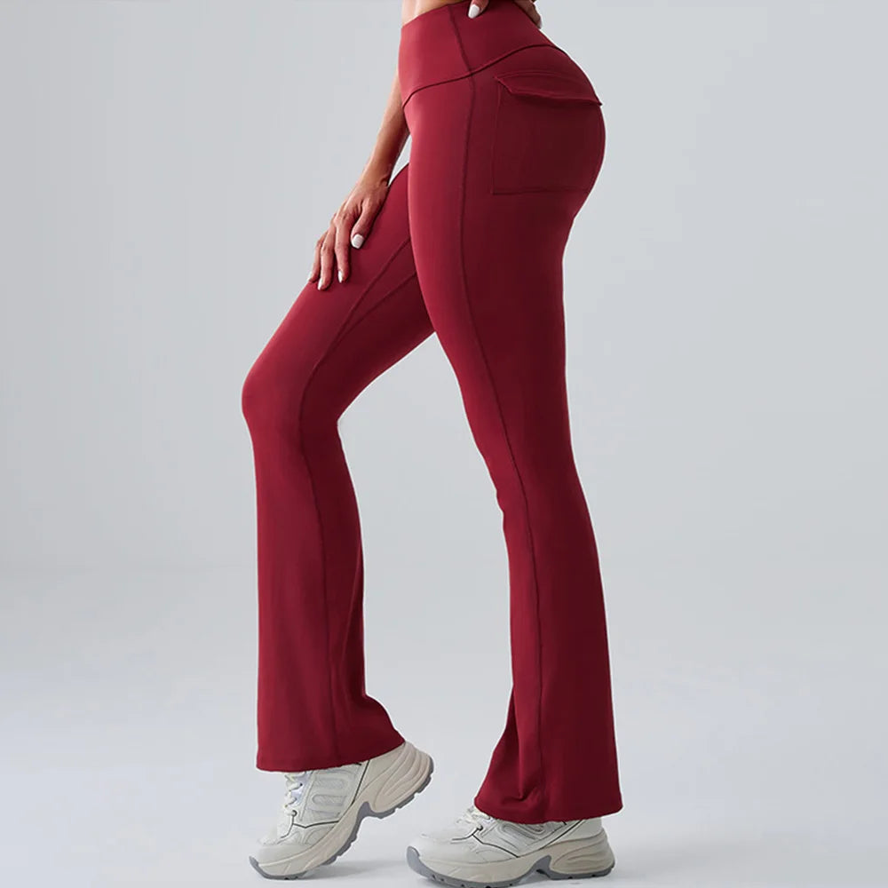 Calça Flare Fitness Push Up – Cintura Alta, Super Elástica, com Bolsos e Boca de Sino