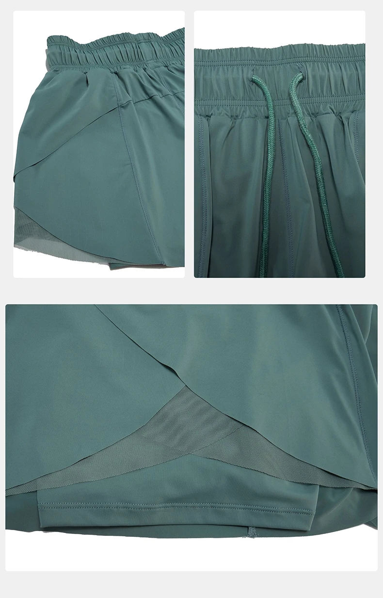 Short Fitness Cós Alto Feminino Fit Diamond – Outdoor Loose 2 em 1 com Cordão