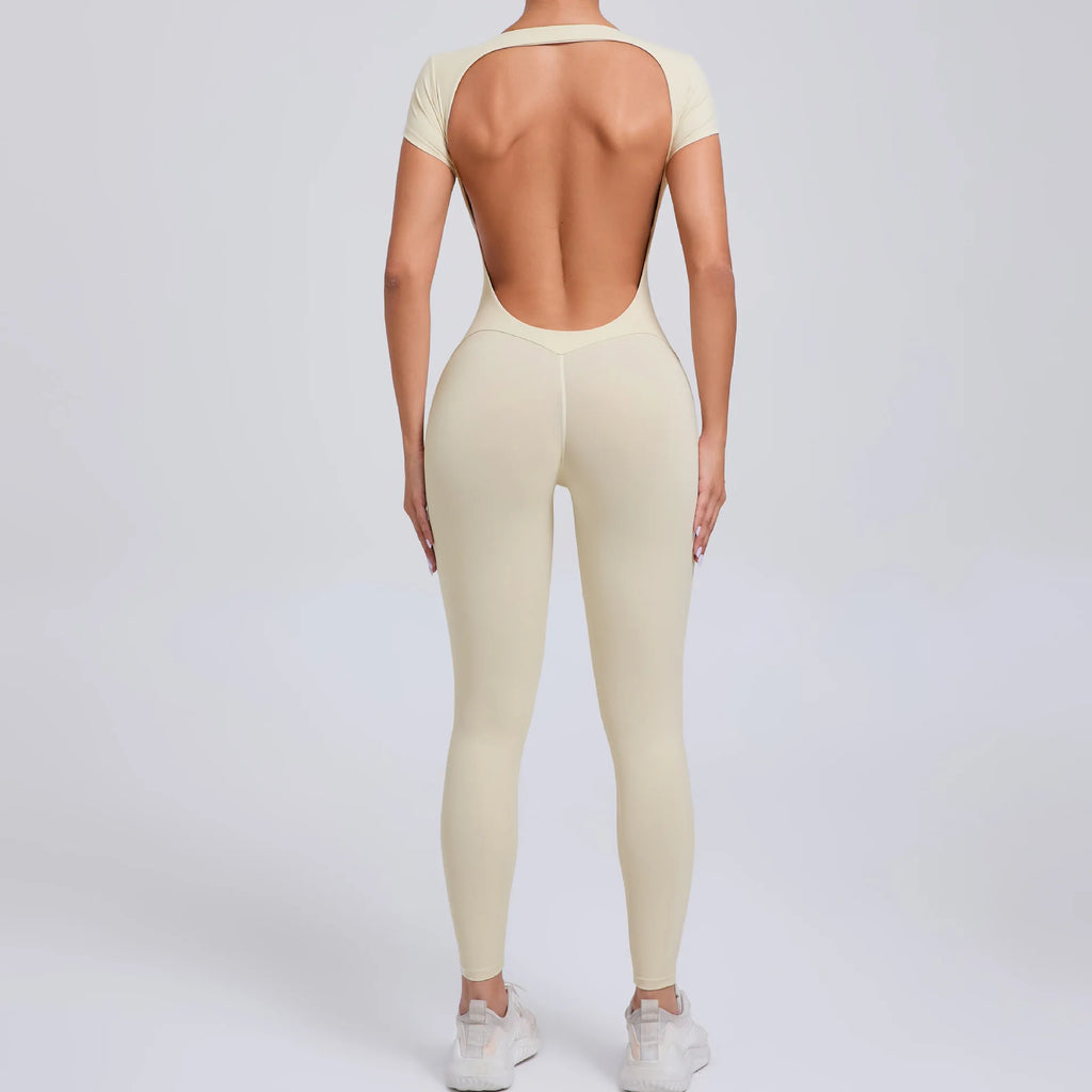 Macacão Fitness Feminino One Piece – Manga Curta, Modelagem Push Up, Yoga & Treino Fit Diamond