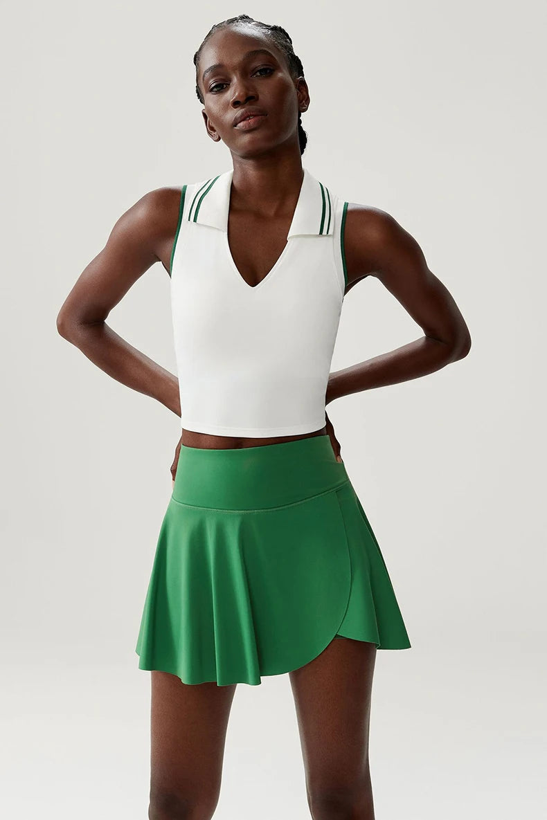 Conjunto Fitness Feminino 2 Peças Fit Diamond – Saia-Short 2 em 1 Summer Tennis