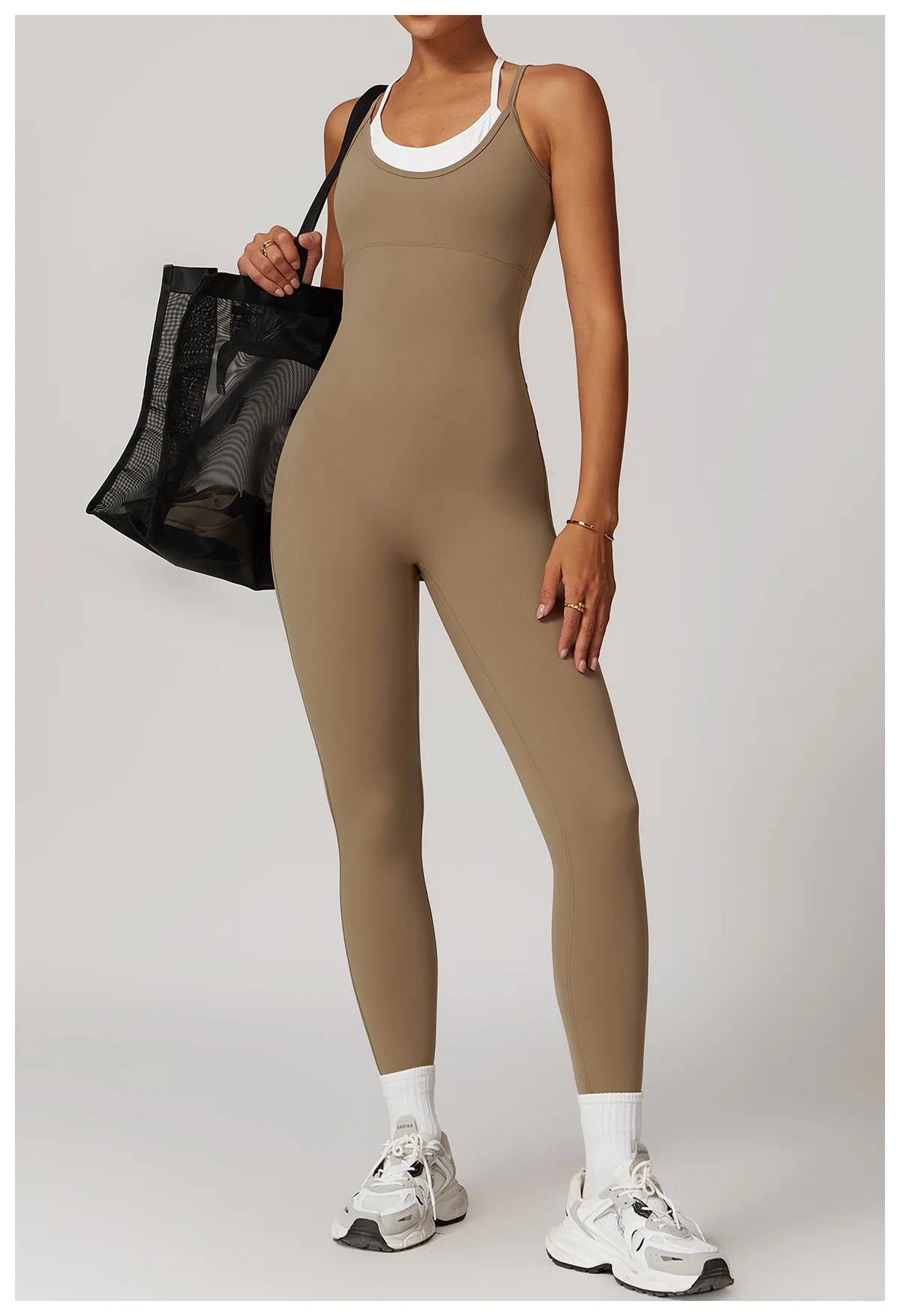 Macacão Fitness Feminino Color Block Costas Cruzadas com Bolsos | Fit Diamond