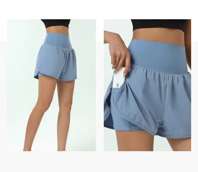 Shorts Feminino Fit Diamonds 2 in 1 — Cintura Alta, Forro Interno Compression e Secagem Rápida