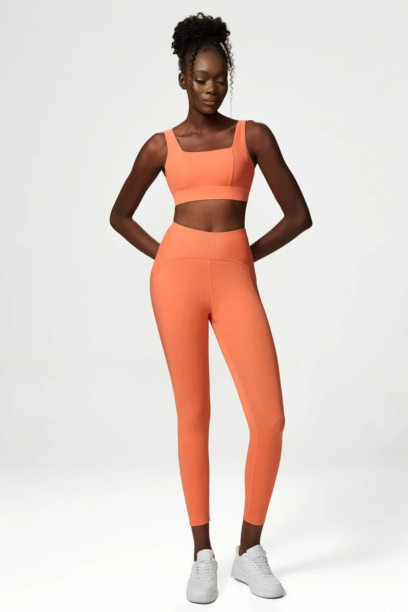 Conjunto Fitness Feminino 2 Peças Fit Diamond – Top + Legging Cintura Alta Slim Fit