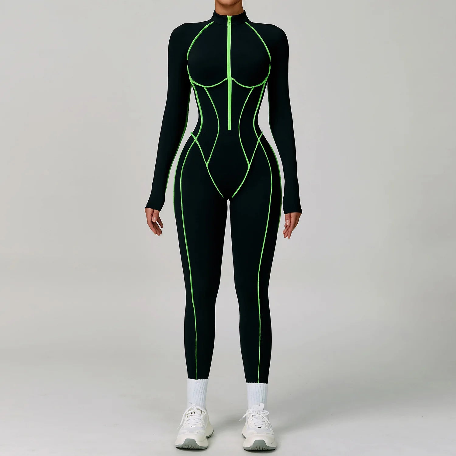 Macacão Fitness Feminino Curto com Manga Longa e Zíper – One Piece | Fit Diamond