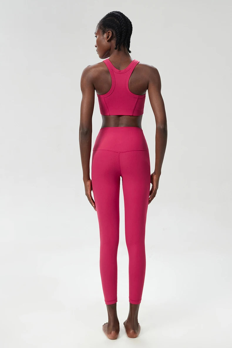 Conjunto Fitness Top e Calça Feminino 2 Peças Fit Diamond – Ribbed Slim Fit Alta Sustentação