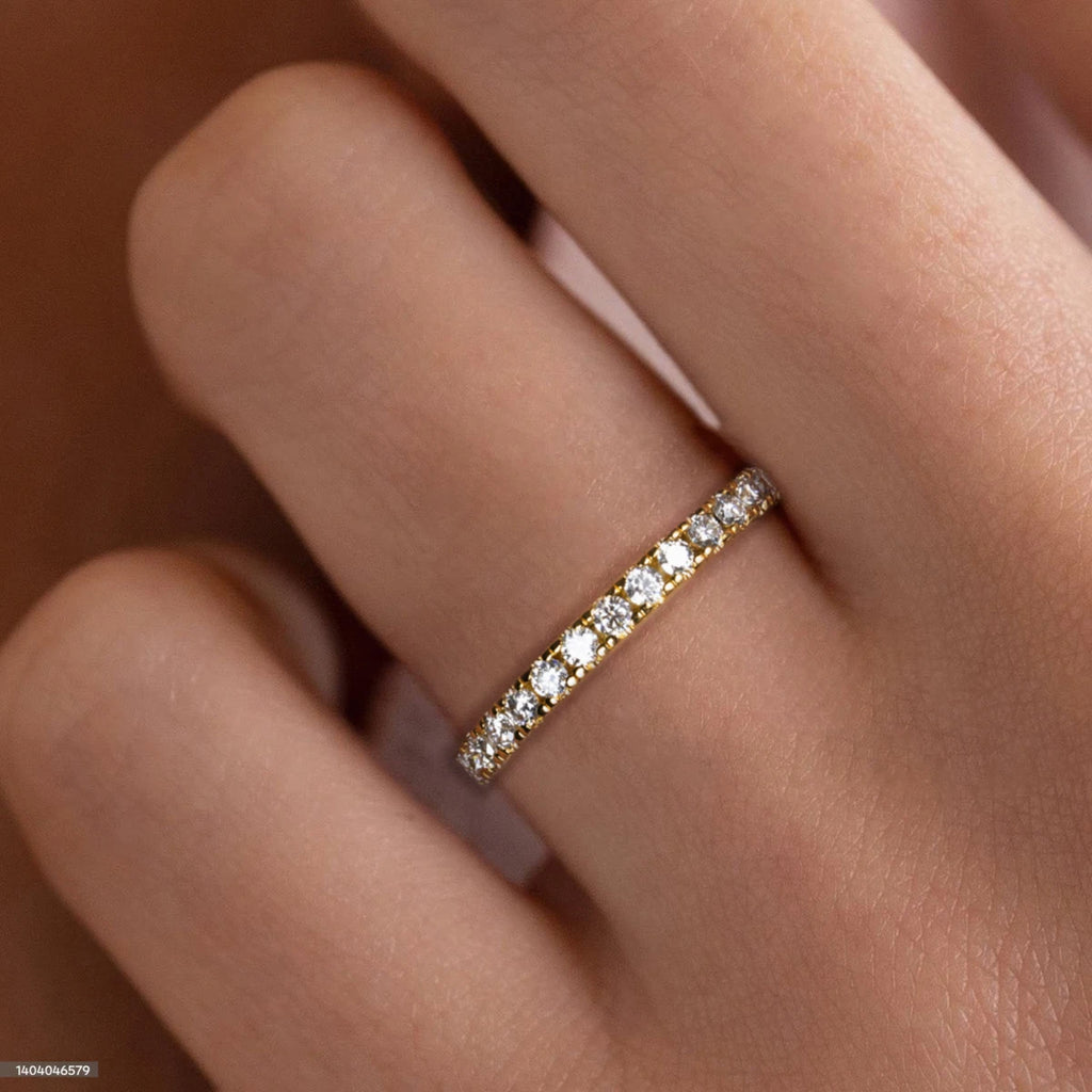 Anel Delicado 1.9mm de Moissanitas D Color em Ouro Amarelo 18K Banhado