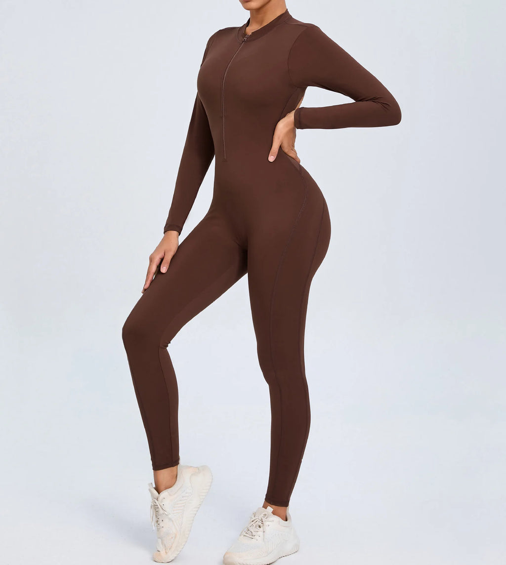 Macacão Fitness Feminino Longo – Manga Comprida, Decote Aberto & Zíper Frontal | One Piece Fit Diamond
