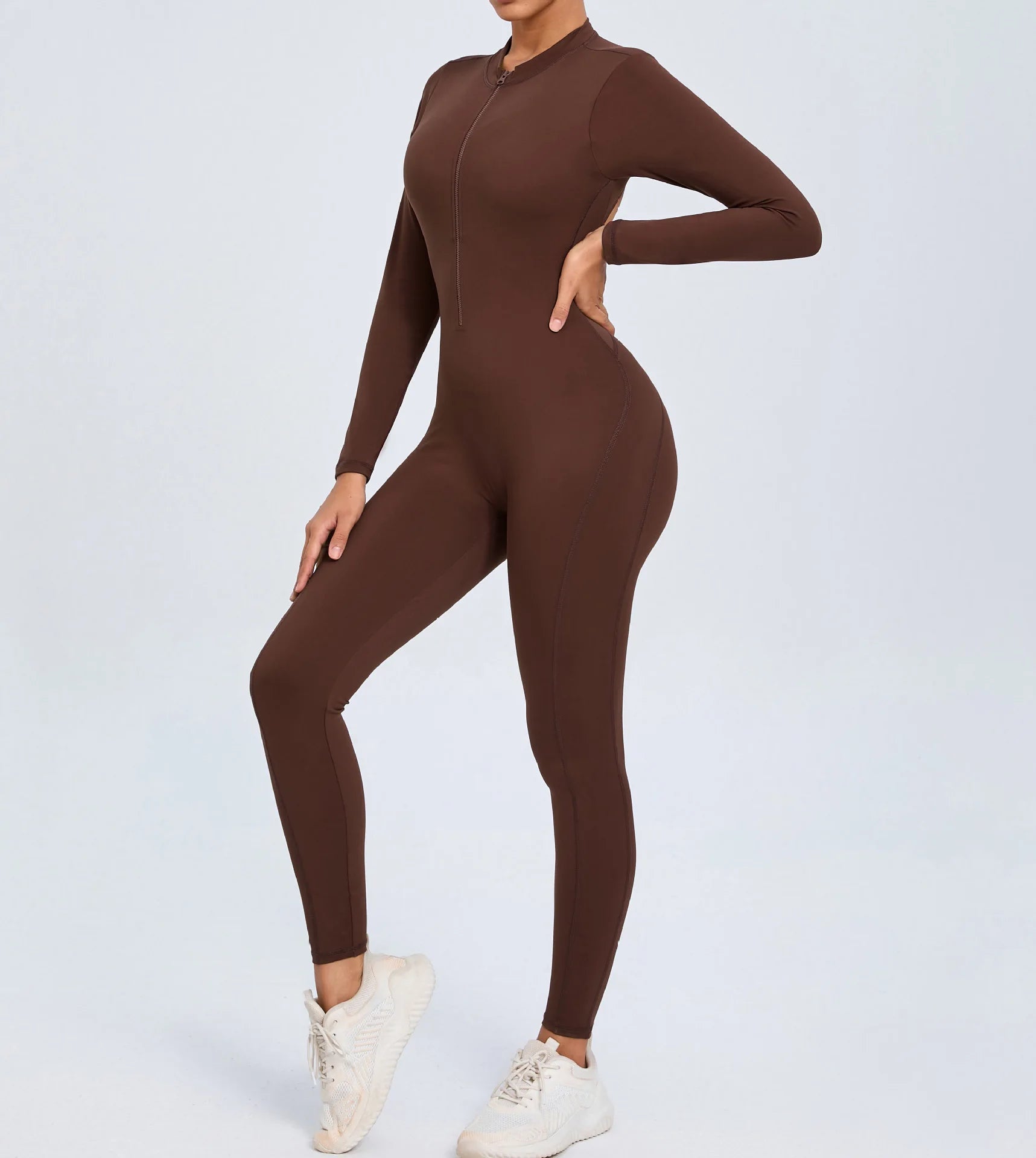 Macacão Fitness Feminino Longo – Manga Comprida, Decote Aberto & Zíper Frontal | One Piece Fit Diamond