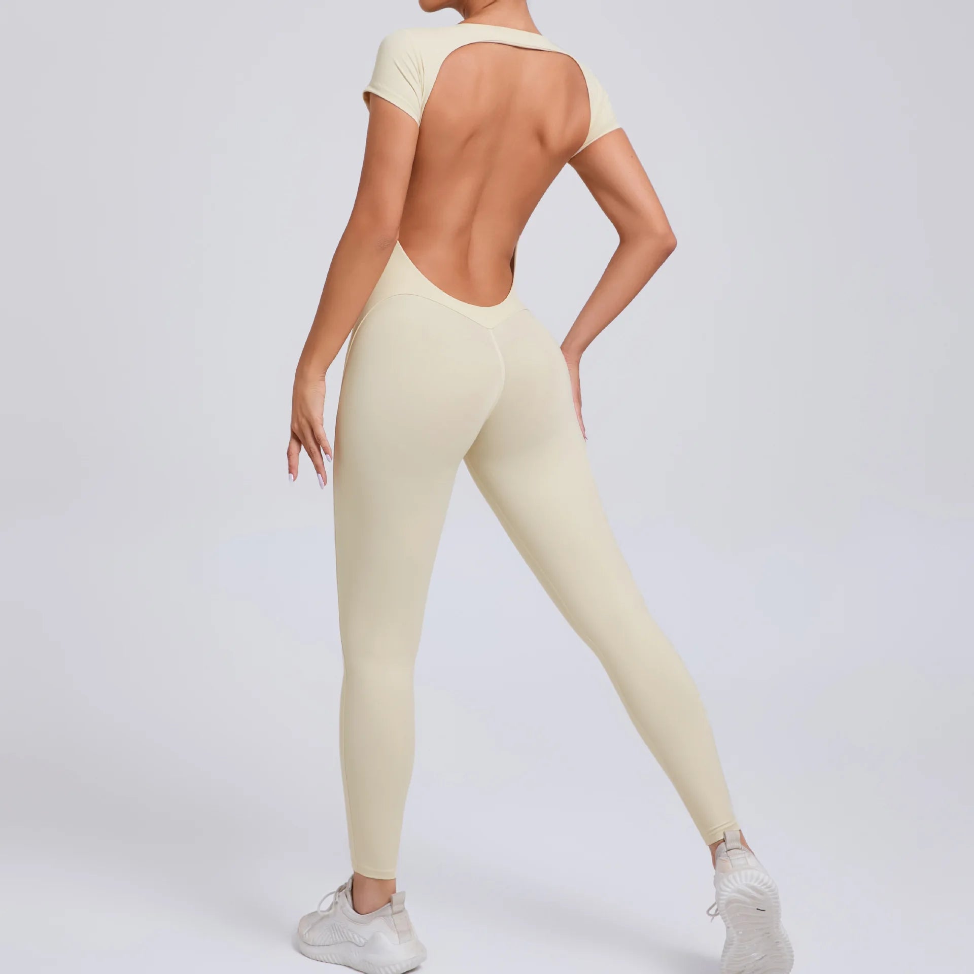 Macacão Fitness Feminino One Piece – Manga Curta, Modelagem Push Up, Yoga & Treino Fit Diamond