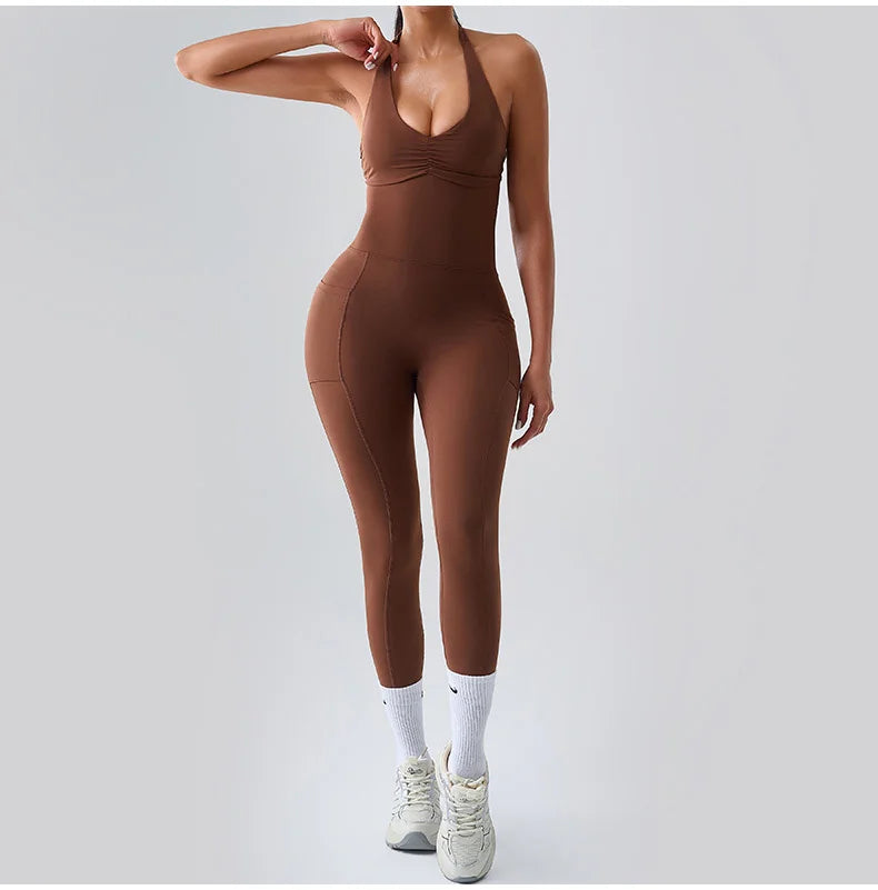 Macacão Fitness Feminino Sem Manga com Bolsos – Push Up One Piece | Fit Diamond