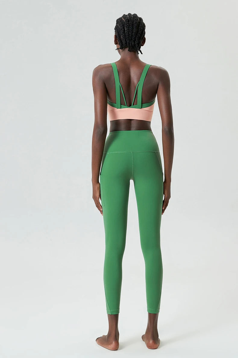 Conjunto Fitness Feminino Fit Diamonds High Impact — Top + Legging com Bolsos e Compressão Premium