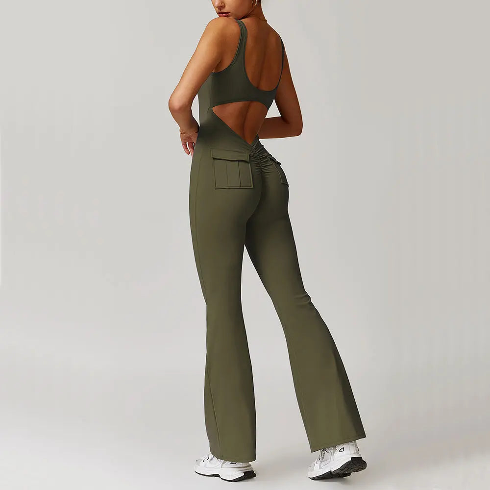 Macacão Fitness Feminino Decote V nas Costas com Bolsos – One Piece | Fit Diamond