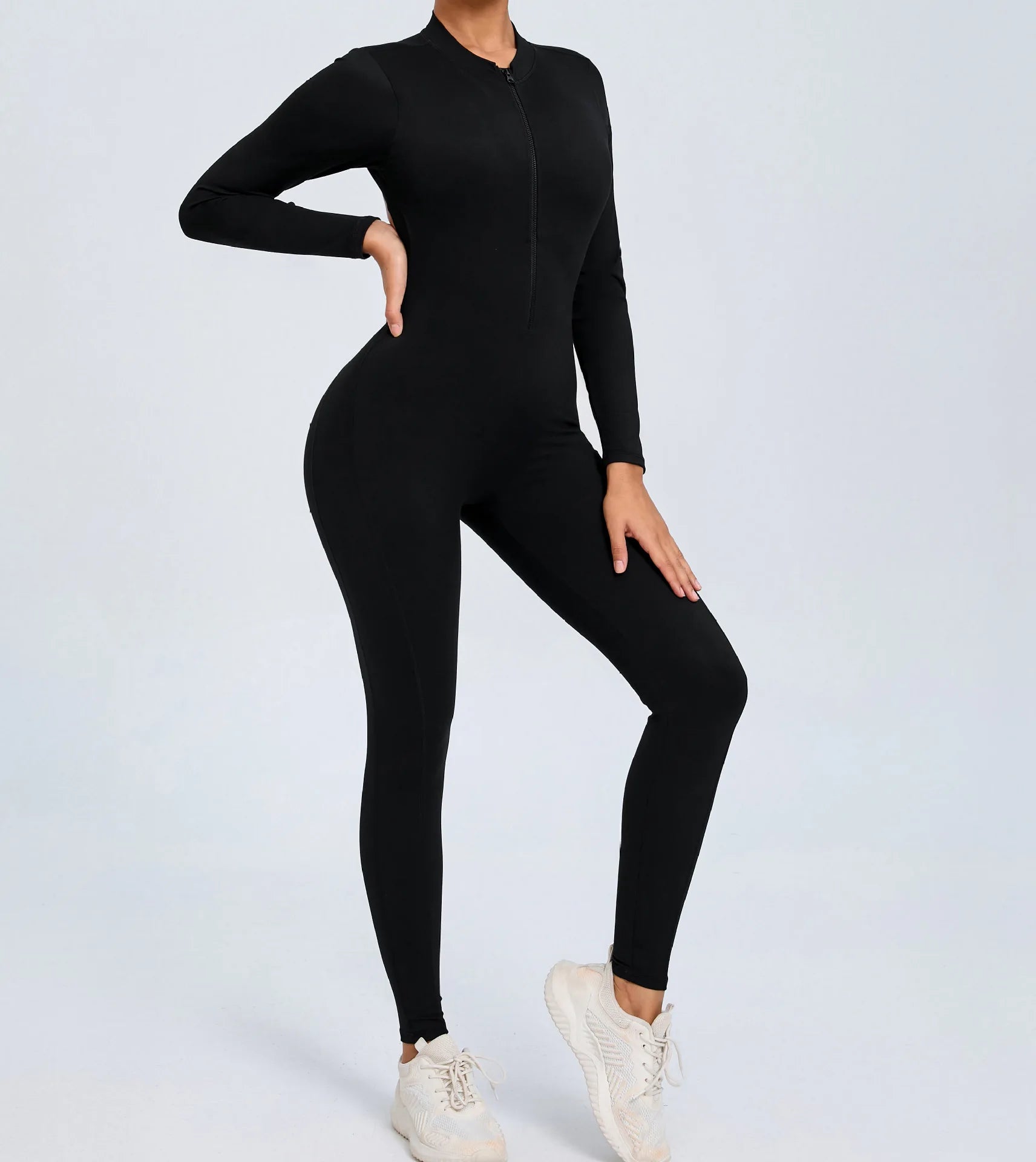 Macacão Fitness Feminino Longo – Manga Comprida, Decote Aberto & Zíper Frontal | One Piece Fit Diamond