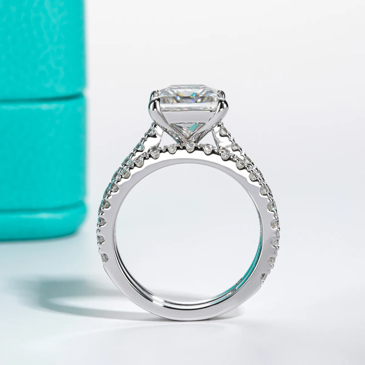 Conjunto de Noivado e Casamento Moissanita Princess Cut 3ct D Color em Prata 925