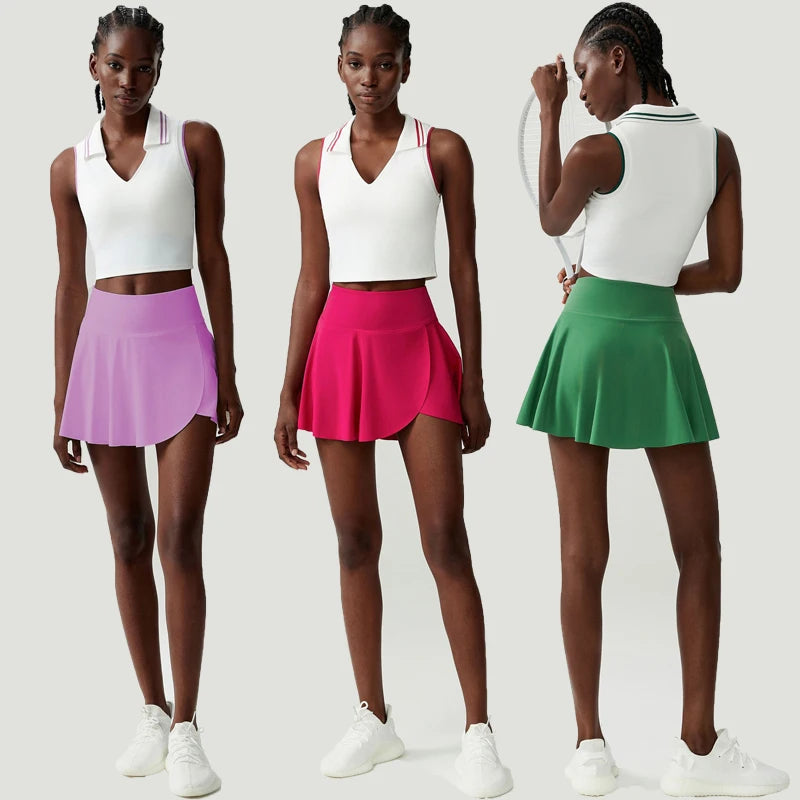 Conjunto Fitness Feminino 2 Peças Fit Diamond – Saia-Short 2 em 1 Summer Tennis