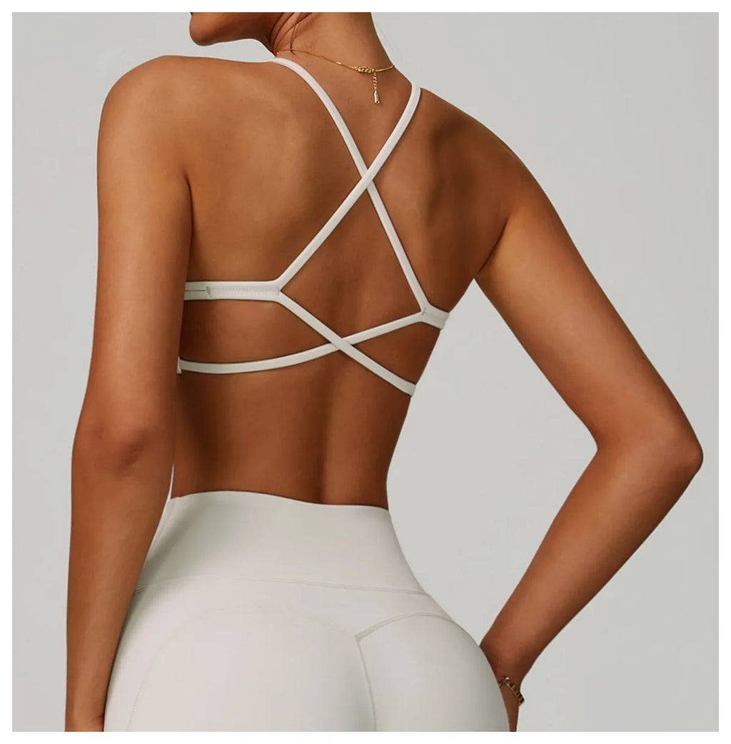 Top Esportivo Feminino Fit Diamond | Cross Shoulder Push Up, Secagem Rápida e Suporte Shockproof