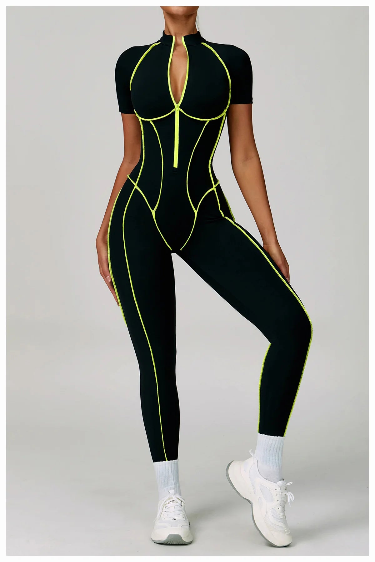 Macacão Fitness Feminino Manga Curta com Zíper – Push Up One Piece | Fit Diamond
