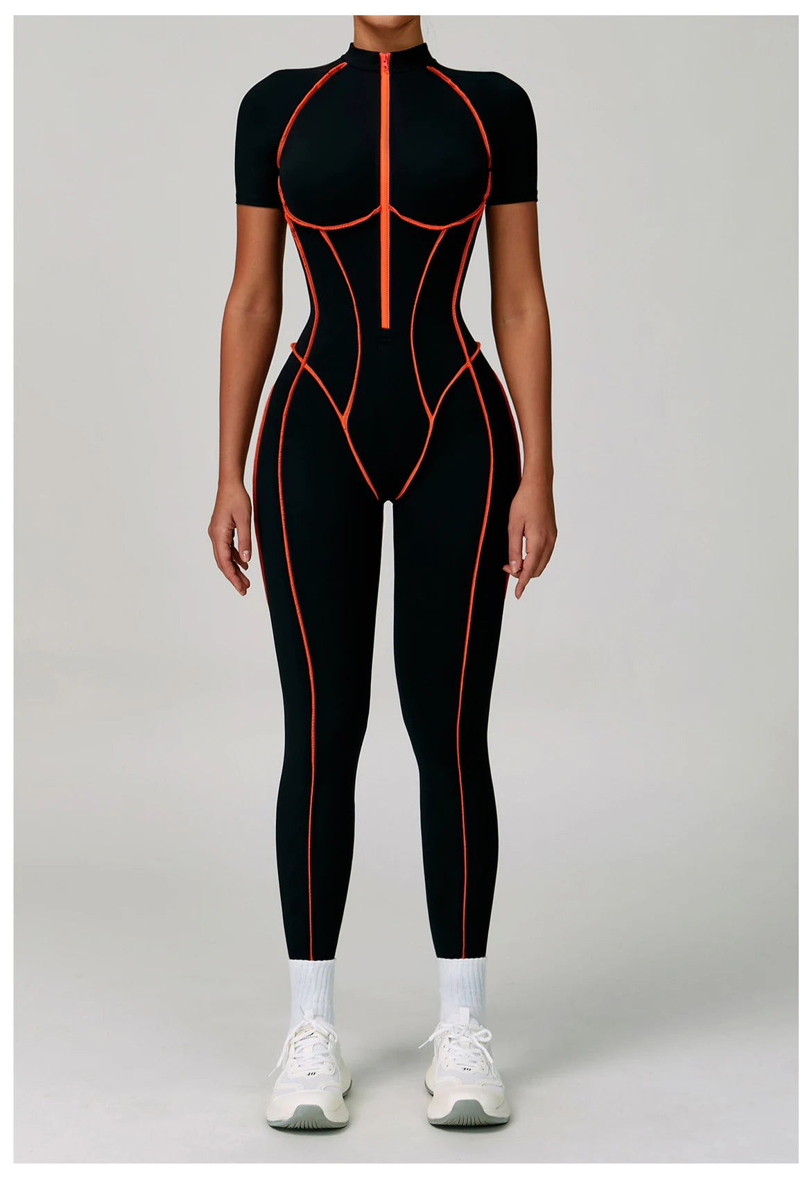 Macacão Fitness Feminino Manga Curta com Zíper – Push Up One Piece | Fit Diamond