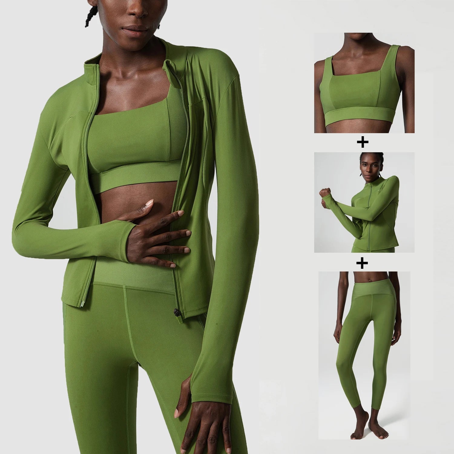 Conjunto Fitness Feminino 2 ou 3 Peças Fit Diamond – Top + Legging + Jaqueta Slim Fit