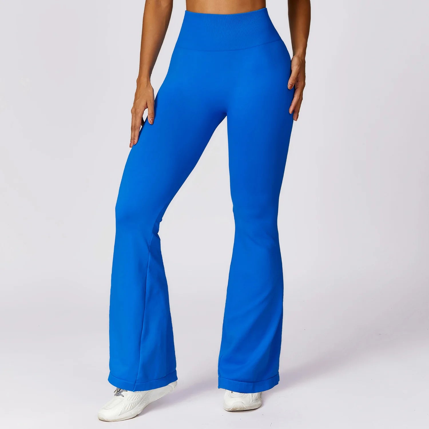 Calça Flare Feminina Sem Costura – Cintura Alta, Modelagem Confortável, Ideal para Yoga e Academia