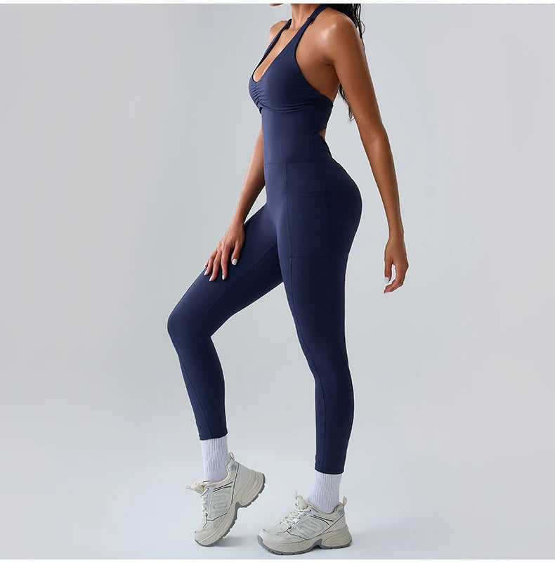 Macacão Fitness Feminino Sem Manga com Bolsos – Push Up One Piece | Fit Diamond