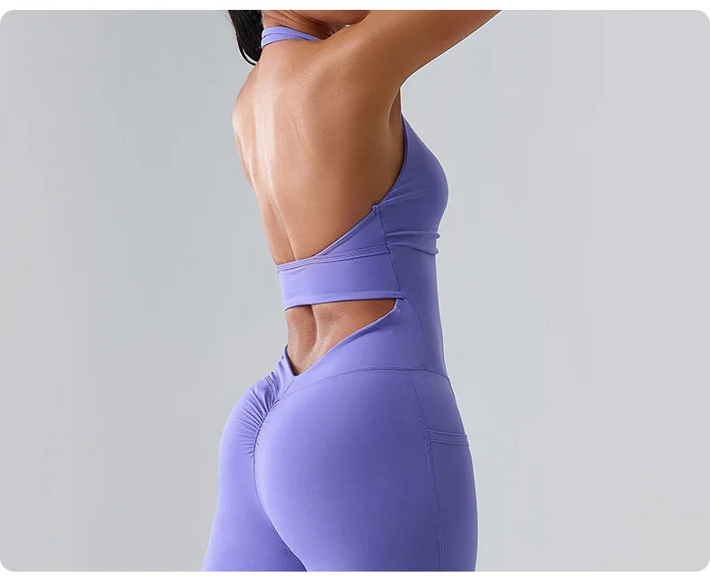 Macacão Fitness Feminino Sem Manga com Bolsos – Push Up One Piece | Fit Diamond