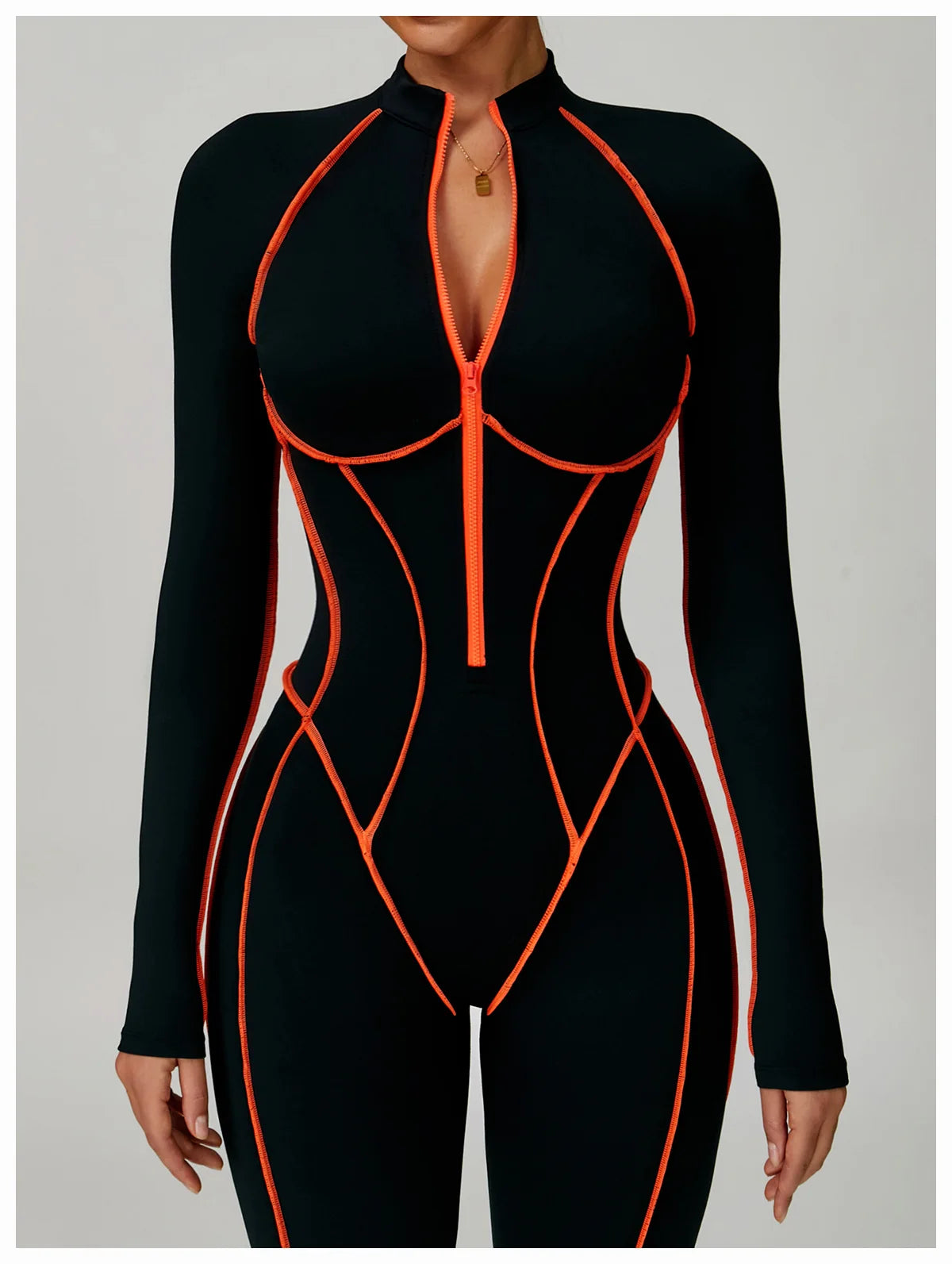 Macacão Fitness Feminino Curto com Manga Longa e Zíper – One Piece | Fit Diamond