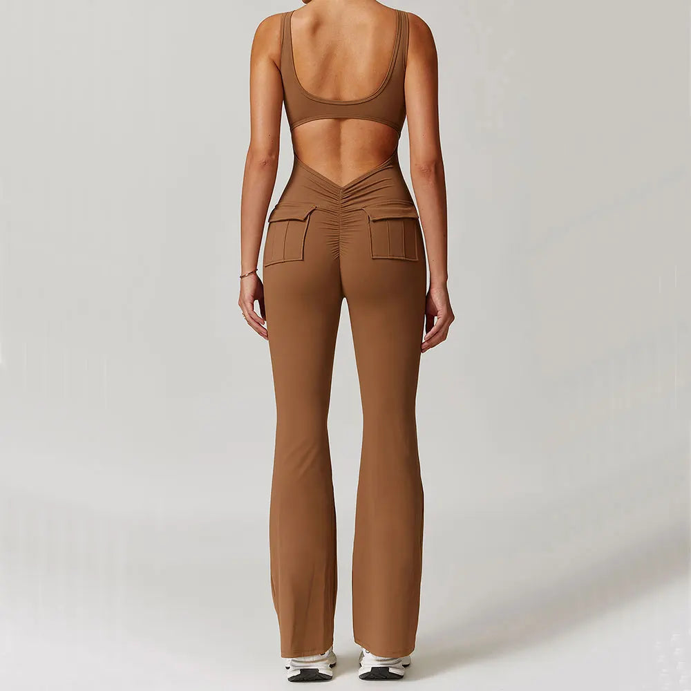 Macacão Fitness Feminino Decote V nas Costas com Bolsos – One Piece | Fit Diamond