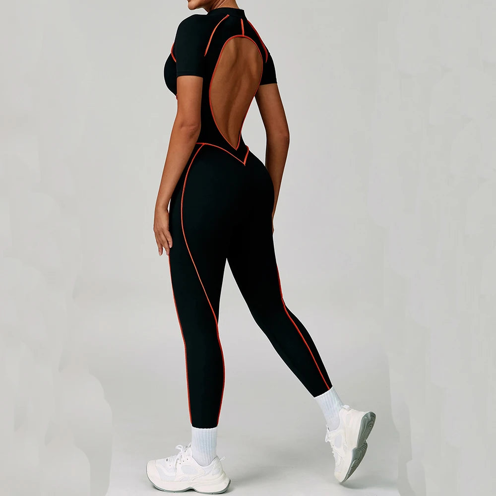 Macacão Fitness Feminino Manga Curta com Zíper – Push Up One Piece | Fit Diamond
