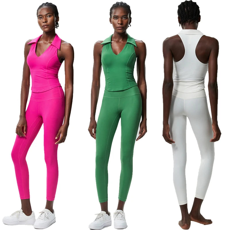 Conjunto Fitness Blusa Polo e Calça  Feminino 2 Peças Fit Diamond – Ribbed Seamless Slim Fit