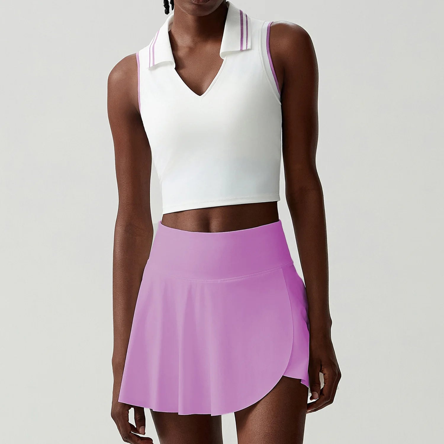Conjunto Fitness Feminino 2 Peças Fit Diamond – Saia-Short 2 em 1 Summer Tennis