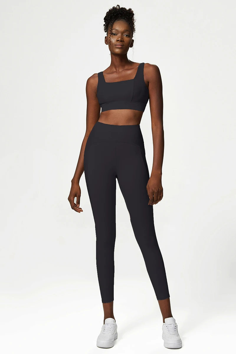 Conjunto Fitness Feminino 2 Peças Fit Diamond – Top + Legging Cintura Alta Slim Fit