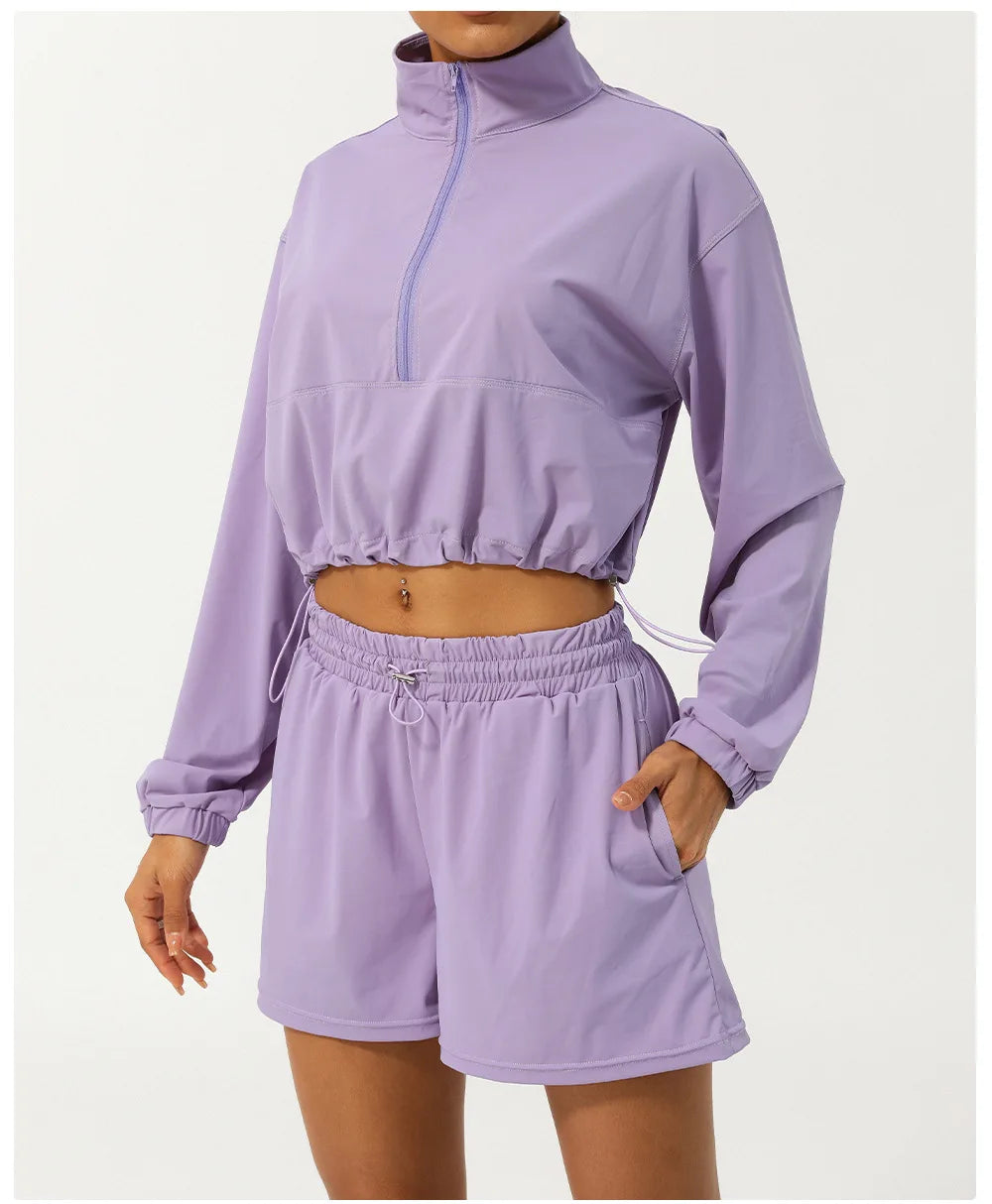 Conjunto Fitness Feminino Fit Diamonds Outdoor — Top Manga Longa + Legging com Bolsos e Secagem Rápida