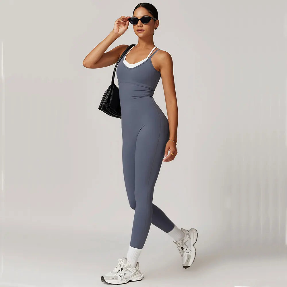 Macacão Fitness Feminino Color Block Costas Cruzadas com Bolsos | Fit Diamond